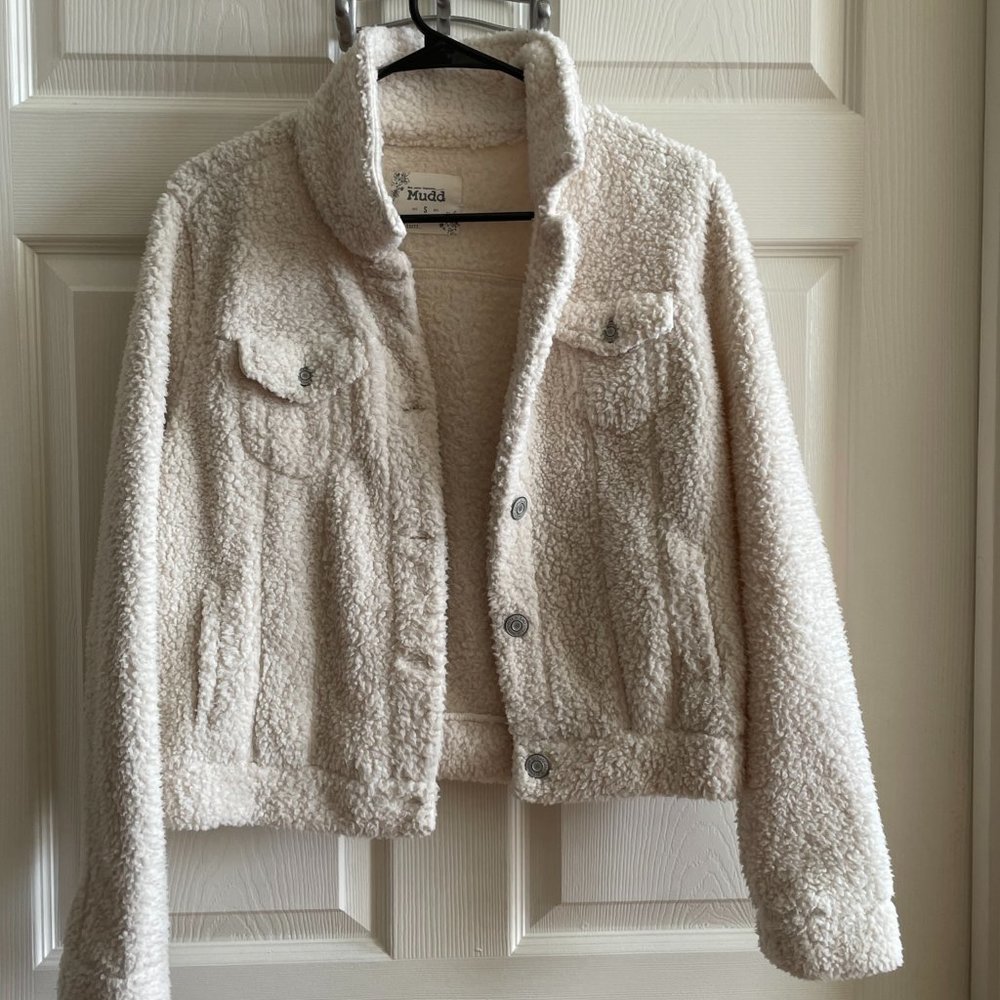 Faux fleece cropped cream jacket